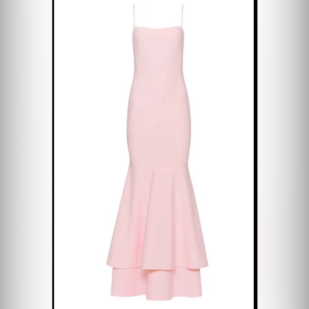 LIKELY Aurora Pink gown with added chiffon belt